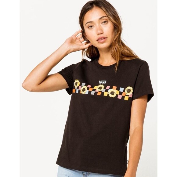 VANS Sunflower Check Women’s 100% Cotton Graphic Tee, Black- Size XS - Picture 2 of 7